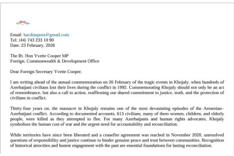 British Azerbaijani Society submits appeal to UK government on Khojaly genocide